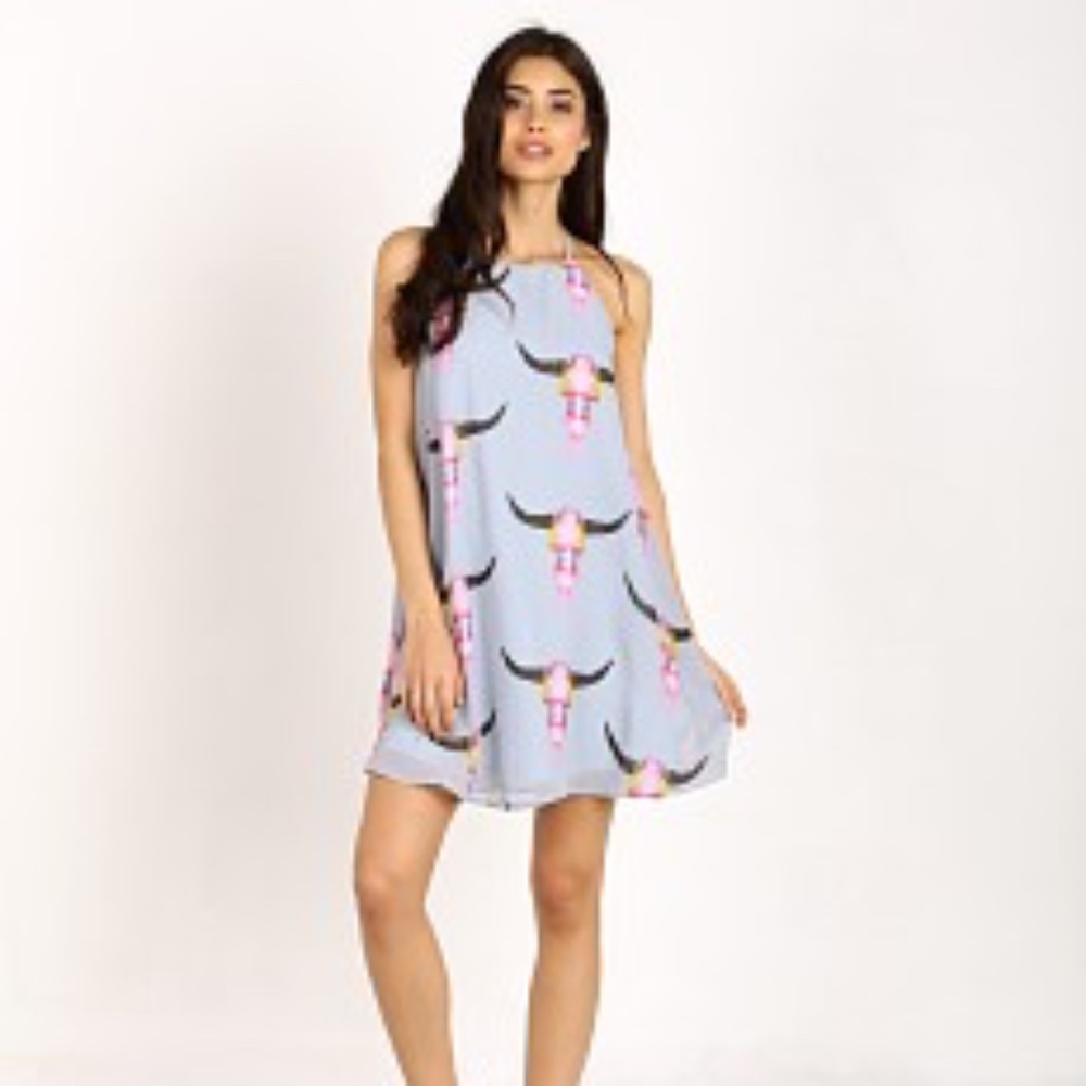 Show Me Your MuMu Gomez Western Print Halter Dress Lite Bright Bull Size Small